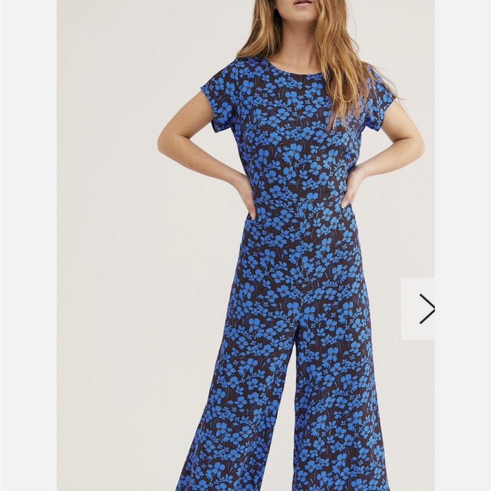 Free People Brown and Blue Floral Jumpsuit